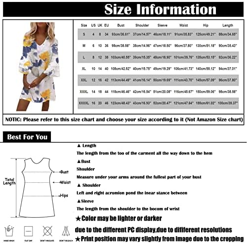 Nokmopo MIDI здолништа за женски моден темперамент Елегантен печатен V-Neck 3/4 ракави мини фустан