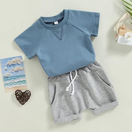 Облека за маички со маички за бебиња со мали маички со цврста боја, еластична еластична лента за половини, поставени 2 парчиња летни