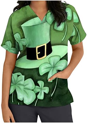 2023 Ден на Свети Патрик Врв на вратот за жени медицински сестри врвови кратки ракави ирски маички Детелина Шамрок печатена блуза
