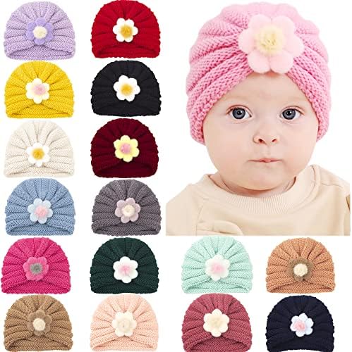 Qiansail Бебе девојки плетени волна турбан капа цветна глава завиткан новороденче дете дете деца девојче капа додатоци за коса