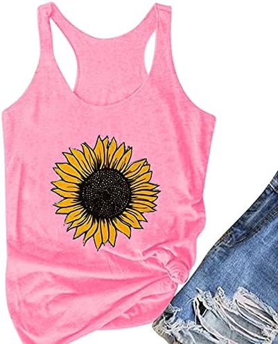 Врвови за графички резервоар за летни сончоглед, без ракави, основни маички кошули, печати маица блуза