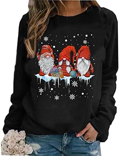 Llhxrui виси со моите гномии џемпери жени жени Божиќни долги ракави кошули за пулвер смешни градина gnome графички маички врвови
