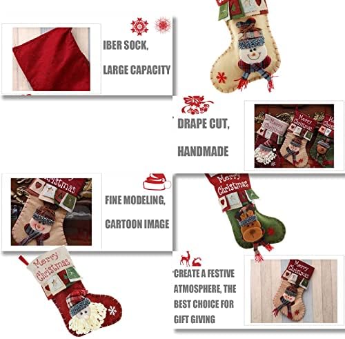 Декорација за божиќни чорапи од 3 парчиња, декорации за висини за бонбони, божиќни украси, не ткаени рачно изработени Божиќни