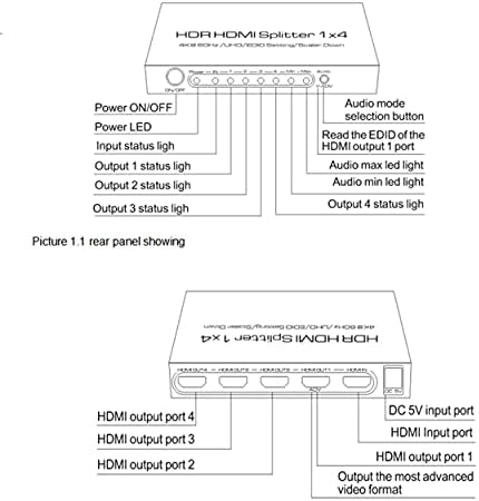 HDR HDMI 2.0 Сплитер 1x4 Поддршка HDCP 2.2 HDMI 2.0 4K/60Hz UHD/ЕДИД Поставување/Скалер Надолу