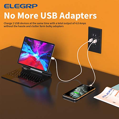 ELEGRP USB Полнач Ѕиден Штекер, Двојна ГОЛЕМА Брзина 4.0 ЗАСИЛУВАЧ USB Порти Со Паметен Чип, 15 Засилувач Дуплекс Тампер Отпорни Приклучок Садот