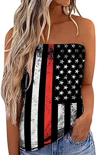 Lcepcy Women's Off Reader Tank Tops American Flag Flagic Graphic Mase Brampless кошули за 4 јули 2023 година