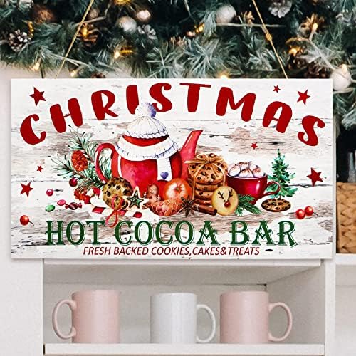 2 компјутери Божиќ топол какао бар знак за виси дрво wallид знак дрвен декоративен божиќен дрво знак фарма куќа гроздобер Божиќ