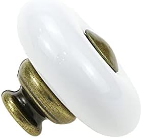 Tsnamay 6 парчиња бело керамичко копче за кујнски кујнски кабинети шкаф со единечни дупки за влечење рачки со завртки, 1.26inch/32mm dia. Бела+златна точка