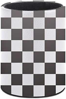 Црно бело трки карирано знаме PU кожени моливи за моливче за тркалезно сад за садови за контејнери за канцеларија за канцелариски