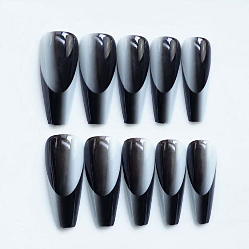 Kamize ковчег лажни нокти француски долг печат на нокти целосна покривка акрилни црни лажни нокти за жени и девојчиња 24 парчиња