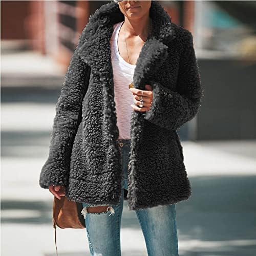 Dnuri преголема руно кардиган женска топла зимска палта цврста боја со долг ракав кардиган обичен отворен преден палто