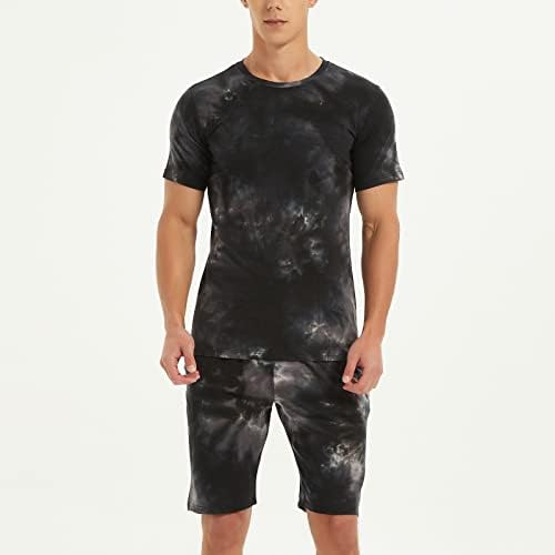 Ubst Mens Sports 2 парчиња облеки, летни врски за печатење во боја, тенок фит маици шорцеви поставени атлетски тренинзи за тренингот
