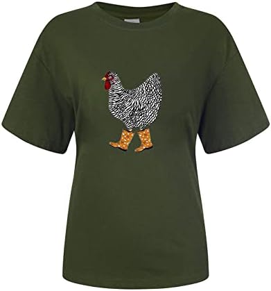 Гроздобер пилешко печатено маици жени модни смешни маици со куќички обични екипи за кратки ракави маици летни слатки врвови