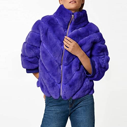 Ватирани јакни за жени мода, јака јака по поштенска лабава вклопена палто 3/4 ракав цврсто крзно крзно топла зимска надворешна облека