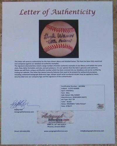 Лојд Ванер „Малиот отров“ сингл потпишан бејзбол ar loa psa bas jsa гаранција! - Автограмирани бејзбол