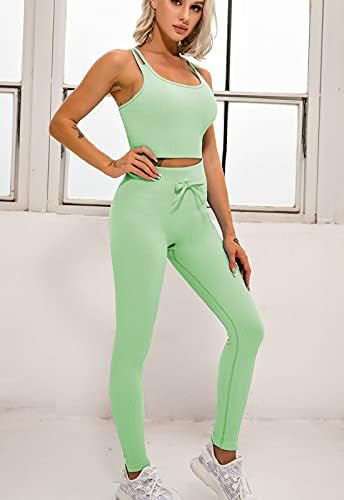 Buscando женски тренингот поставува 2 -парчиња - Беспрекорна ребра со јога outftis Height leggings Sports Bra
