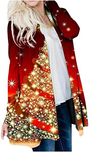 Christmasенски Божиќ со долг ракав предниот кардиган печатена горната лесна јакна