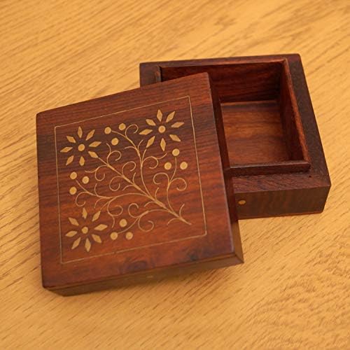 Обновена од кутијата за накит Ukavintage со месинг цвет/дизајн на капакот || Дрво кутија || Цветен дизајн