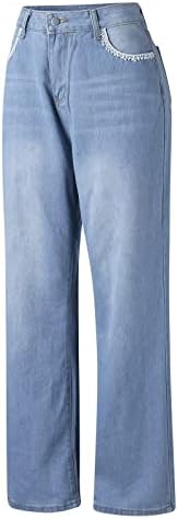 Sikye жени панталони ливчиња џебни половини фармерки долги панталони лабави женски фармерки случајни широки нозе панталони фармерки