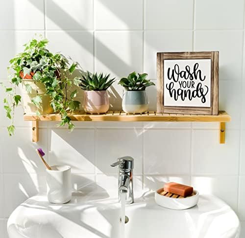 Раката за миење садови за миење садови од дрво, знак, дрвени знаци за понуда за бања, кутија дрвени плакети декор 5,9 × 5,9 × 0,7inch, знак за
