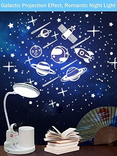 Астронаут Биро Светилка За Деца, ПРЕДВОДЕНА Проекција Ноќно Светло Со USB Порта За Полнење И Држач За Пенкало, Читање За Нега На Очи