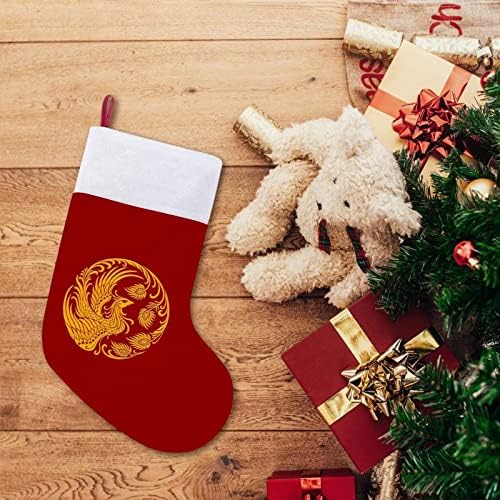 Црвен Феникс Божиќни чорапи за порибување со кадифен камин виси за Божиќно украсување на дрво