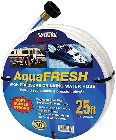 Valterra Aquafresh со вода за пиење со висок притисок, црево за вода за вода за RV - 1/2 x 4 ', бело