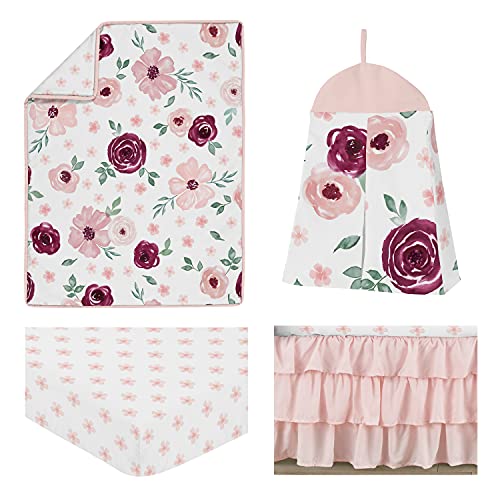 Слатка Jојо Дизајн Бургундска акварел Цветни девојки девојки расадник за креветчиња за постелнина - 4 парчиња - руменило розово, канелени,