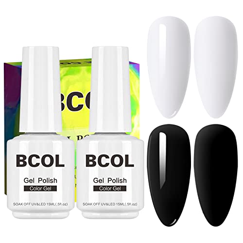 Комплет за лак за нокти Bcol Gel, 2 парчиња 15 ml црни бели бои гел полски сет натопено натопено предводена ламба за нокти гел полски нокти