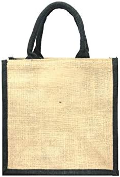 Burlap црна рачка црна страна и исечоци печатени торбички за купување торба за подароци со „Meow“ Cat 11.81 “x 10.26“ x 6.89 “