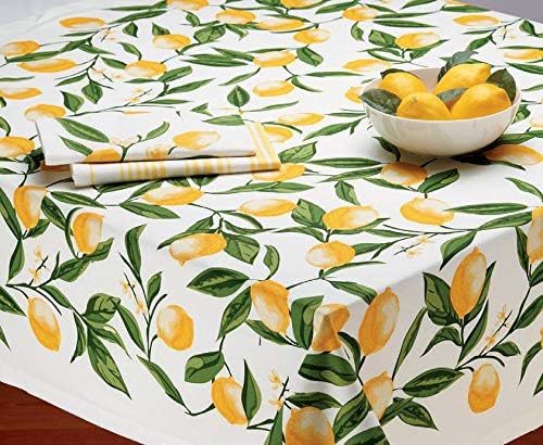 Дизајн увезува постелнина за табели со лимон, 52-инчи од 52-инчен квадратен чаршав, печатен блажен лимон
