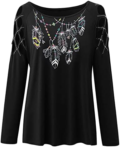 Есенско лето, женско ладно рамо со долги ракави 2023 екипаж памук графички средновековен бренд блуза маичка за дама еа