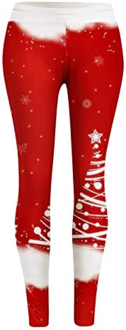 Iius Божиќни хеланки со високи половини, женски плус хеланки за големини Дедо Мраз Контрола на стомакот Атлетски салата Фитнес јога панталони