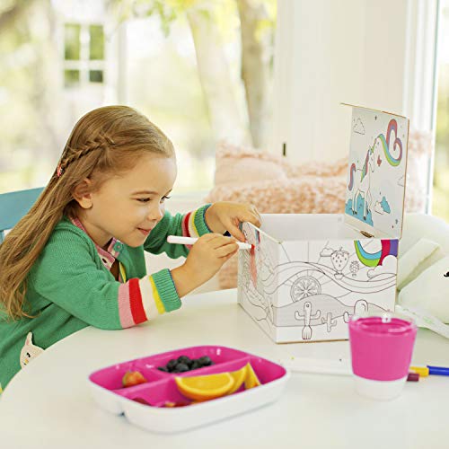 Munchkin® Color Me Hungry 7PC Toddler Heading Supplies Set, вклучува плочи, чинија, отворена чаша и прибор во кутија за подароци, розова