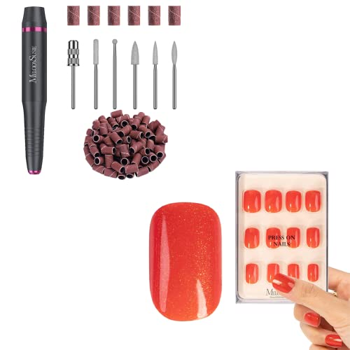 Melodysusie 30 парчиња Притиснете на Nails Red со преносна датотека за електрична нокти