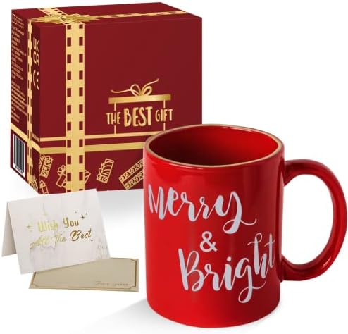 Божиќна кригла Среќна и светла 11oz Божиќна кригла со кафе со картички за подароци Керамика Божиќна црвена кригла Двоен страни Модел