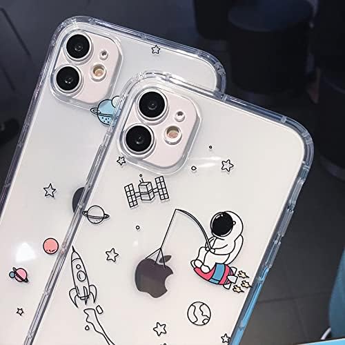 Симпатична цртана филмска астронаут Телефонска кутија за iPhone 11 13 Pro Max XS XR X 12 7 8 Плус јасен мек TPU ShockProof Заден капак, риболов,