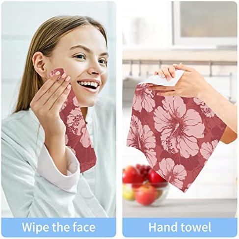 Алаза миење на крпа постави розови цвеќиња на хибискус - пакет од 6, памучни крпи за лице, високо апсорбирачки и меко чувство