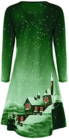 Божиќни џемпери, жени Куливон Божиќ печати со долг ракав, дами вечерен забавен фустан со должина на коленото