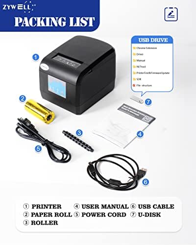 Печатач за термички прием на Зивел, ZY908 POS печатач, 80мм директен термички, USB порт, поддршка за Windows/Mac/Android