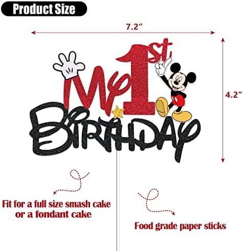ЏИРЛ Црна И Црвена 1 Годишна Торта Топер - мојот 1-ви Цртан Филм На Глувчето Среќен Роденден Декорации Прва Роденденска Забава Материјали Декор