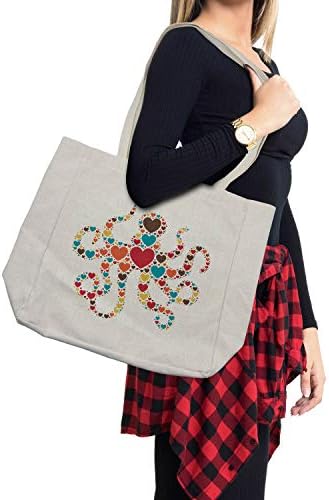 Торба за купување торба за октопод, Октопод, форма на морско животно со големи и малку шарени срца loveубов концепт на Денот на
