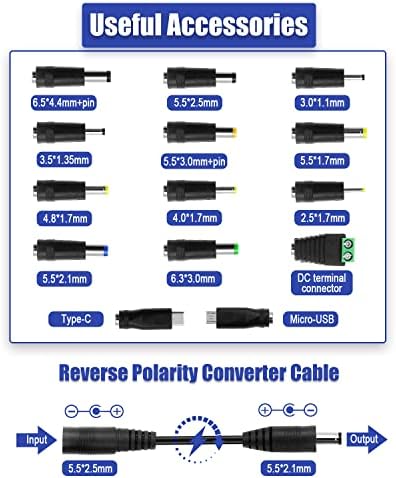 GMJYC 12W Universal AD адаптер прилагодливо мулти-напон напојување за напојување за 3V 4.5V 5V 6V 7,5V 9V 12V 1A LED ленти со LED ленти CCTV Record Arduino Project Motors Routers NES со 14 совети и конвертор на по