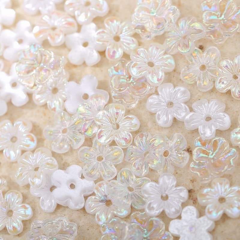 50 парчиња 3Д мини аб Аурора бели цвеќиња нокти украси за смола за дизајн додатоци за додатоци - шарми