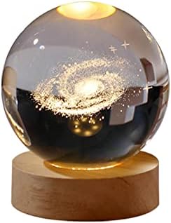 Yarngi дрвена тркалезна светла светлечка креативна кристална топка ноќен украс стаклен стаклен занаетчиски топки 6cmroundball+6cmroundwoodnaturalightbasebasebase
