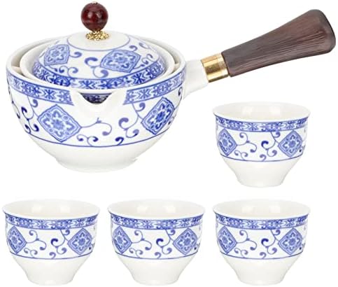 Хемотон Марокански чај сет сина и бела порцелан Кинески Гонгфу чај сет за патувања чај тенџере сет со 4 чаши керамички производител на