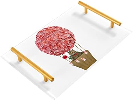 Акрилна табела за бања Далонан, правоаголна мачка и црвена хидрангеа цвеќиња Декоративни фиоки со златни рачки за кујна храна