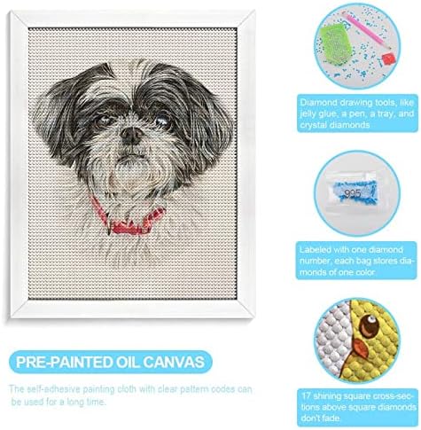 Tocch DIY 5D комплети за сликање на дијаманти за возрасни, Ших Цу кучиња дијамантски сликарство симпатична кутре куче уметност