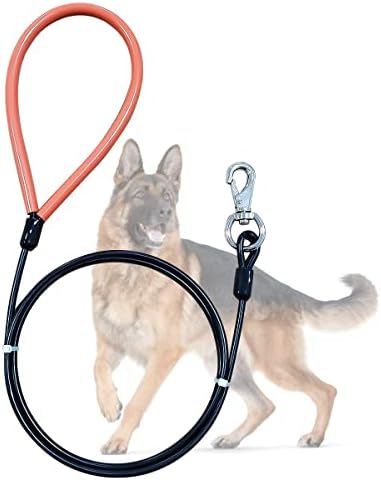 Mi Metty Chew Chew Teheal Duty Leash за кучиња до 250 фунти, метално кабелско олово направено од обложена жица јаже со мека рачка со
