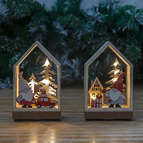 Божиќна декорација на Кангки, Божиќна предводена од дрвена куќа блескава Дедо Мраз дрвена куќа украс за забава за домашна декора за декорирање